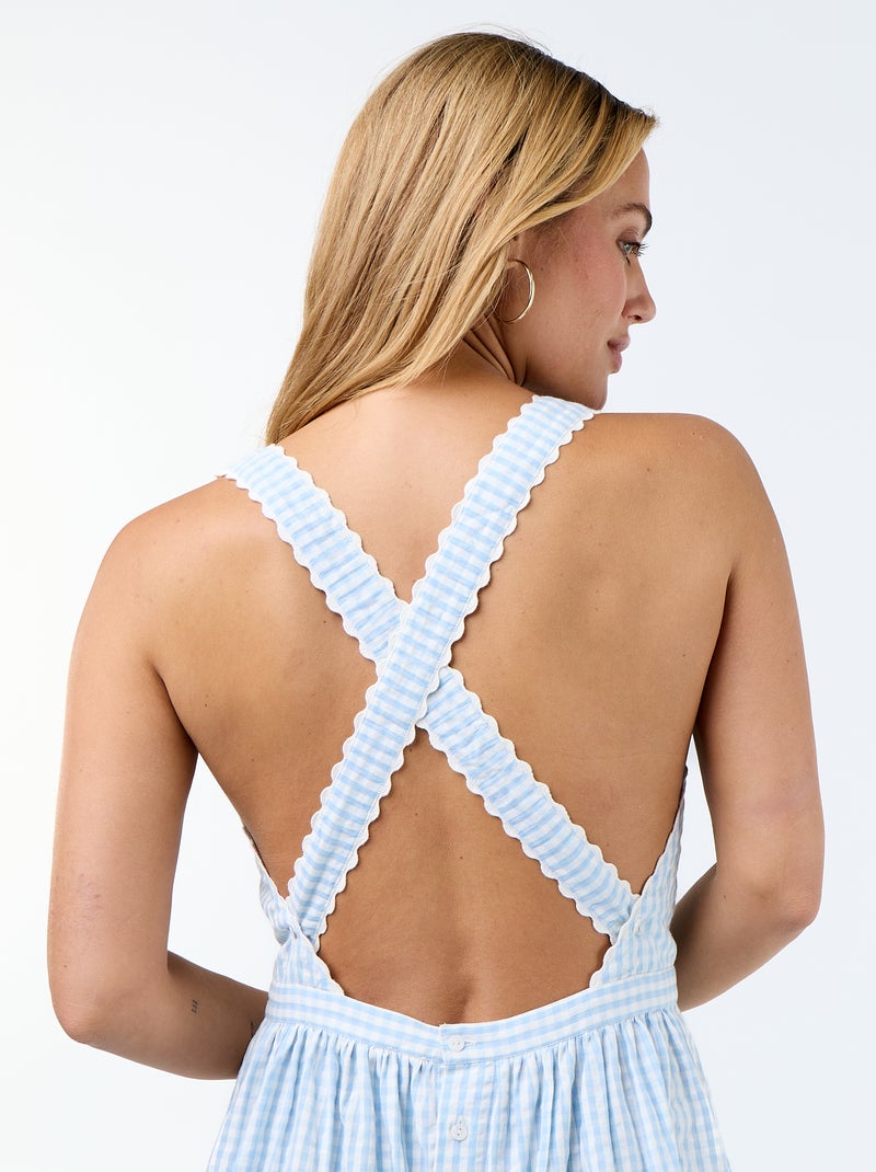 Vestido comprido de malha waffle com alças cruzadas Azul - Kiabi