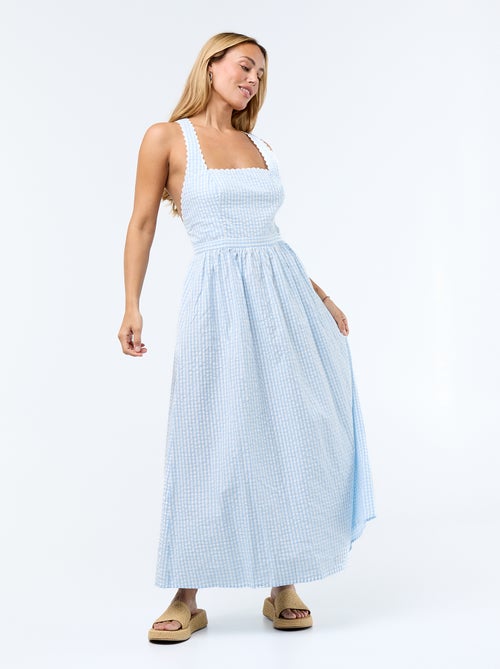 Vestido comprido de malha waffle com alças cruzadas - Kiabi