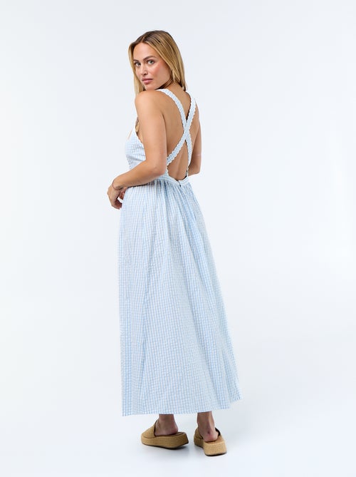 Vestido comprido de malha waffle com alças cruzadas - Kiabi