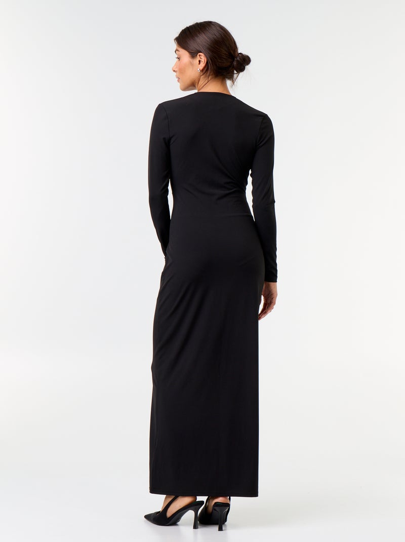 Vestido comprido de manga comprida com joia fantasia Preto - Kiabi