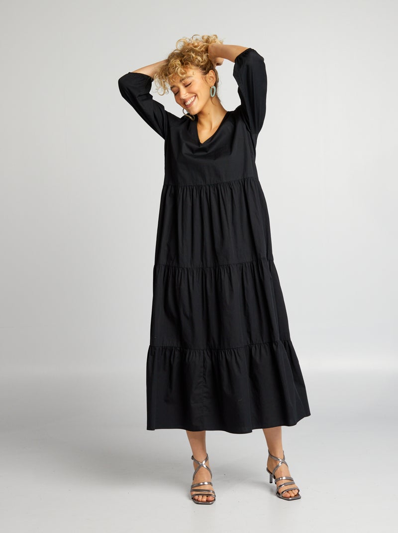 Vestido comprido de manga comprida Preto - Kiabi
