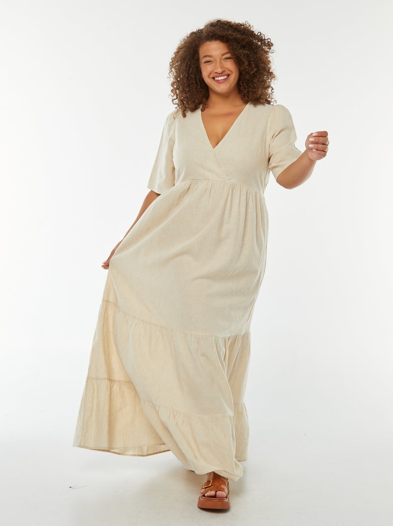 Vestido comprido de manga curta e base em camadas Bege - Kiabi