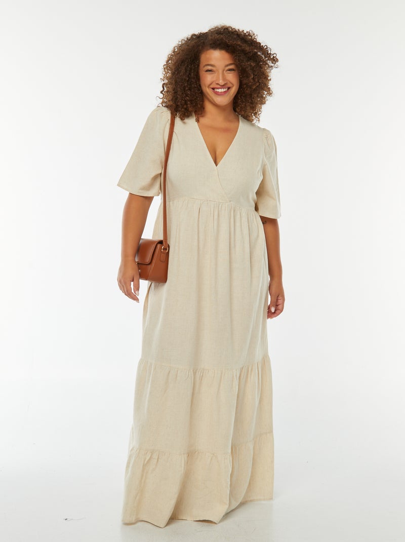 Vestido comprido de manga curta e base em camadas Bege - Kiabi