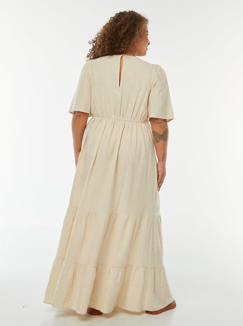 Vestido comprido de manga curta e base em camadas Bege - Kiabi