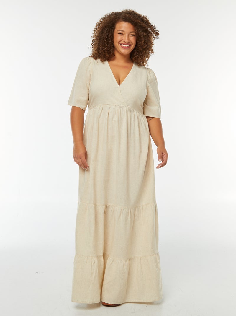 Vestido comprido de manga curta e base em camadas Bege - Kiabi