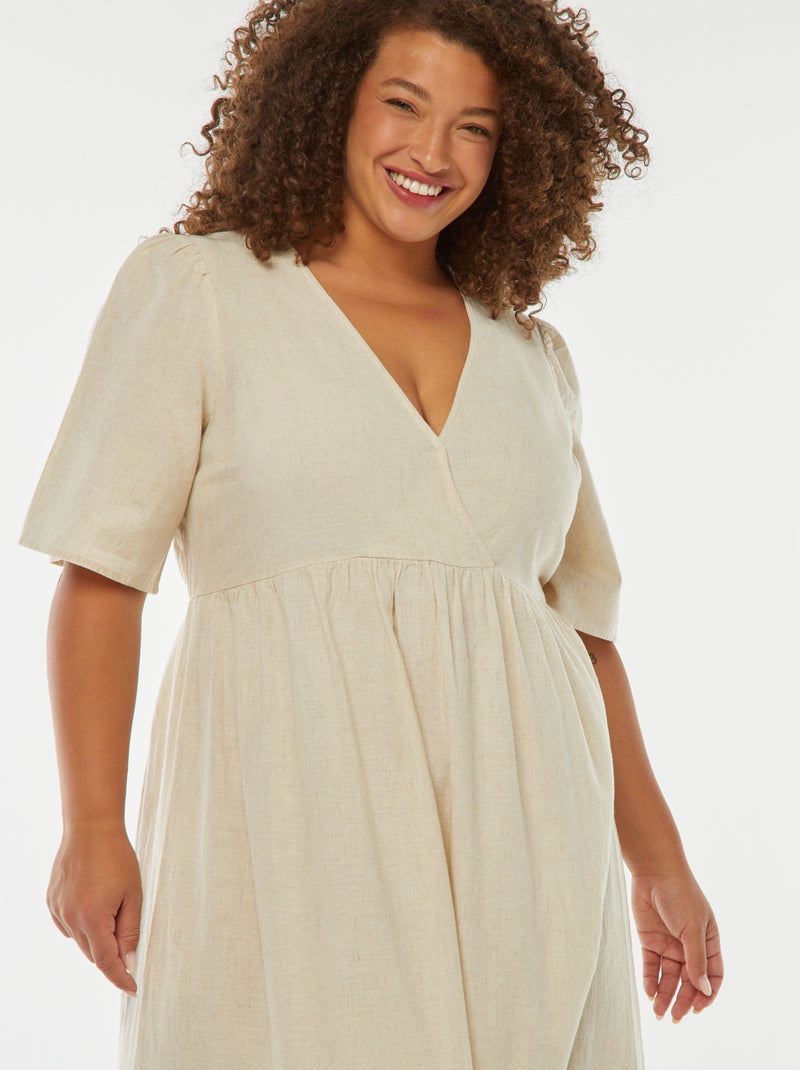 Vestido comprido de manga curta e base em camadas Bege - Kiabi