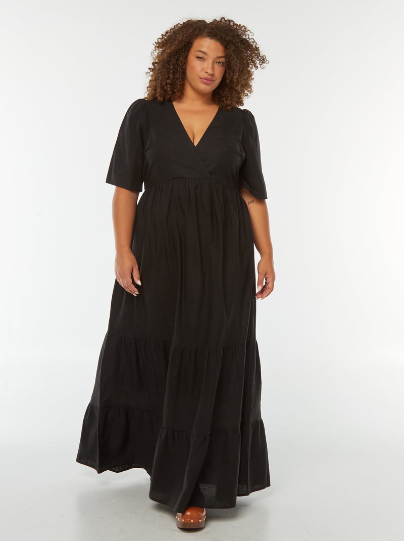 Vestido comprido de manga curta e base em camadas Preto - Kiabi