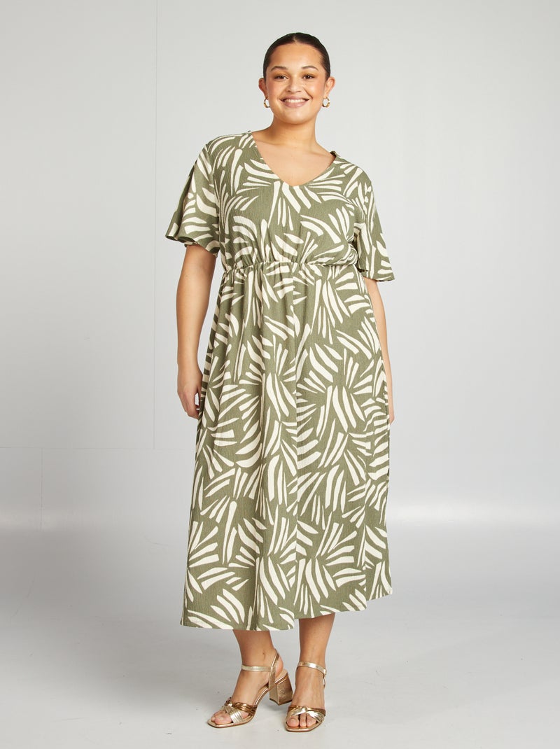 Vestido comprido de manga curta e tecido texturado CAQUI - Kiabi