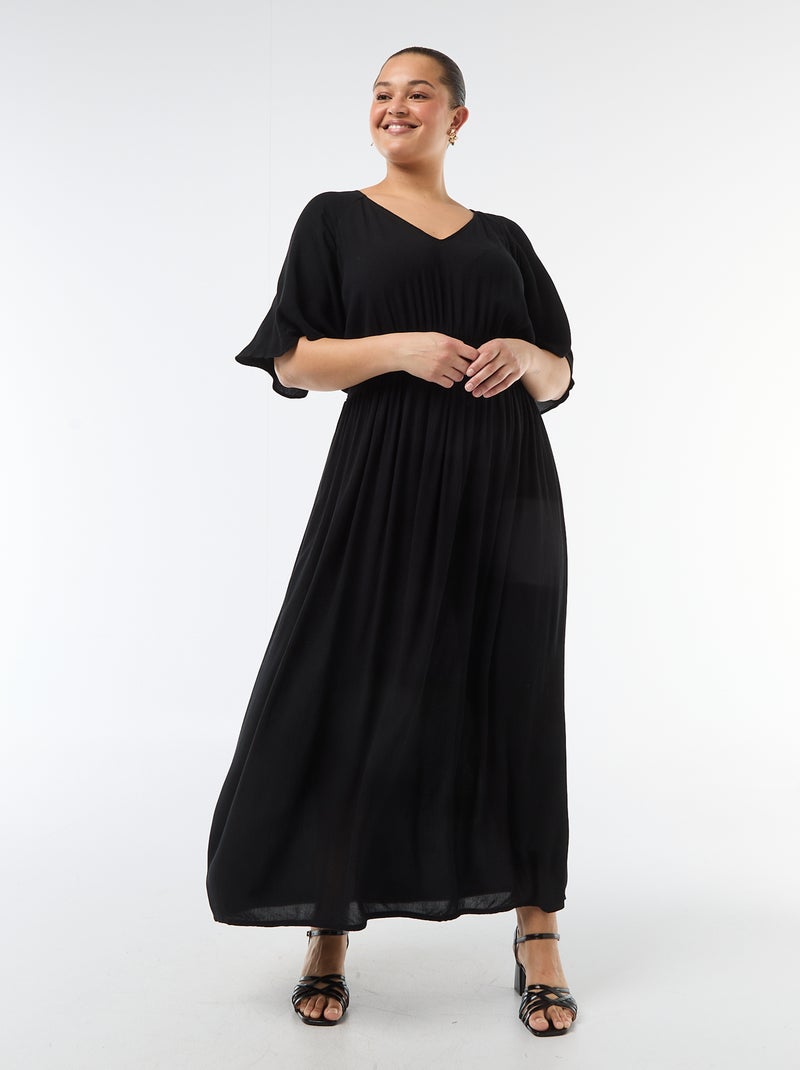 Vestido comprido de manga curta em material crepe Preto - Kiabi