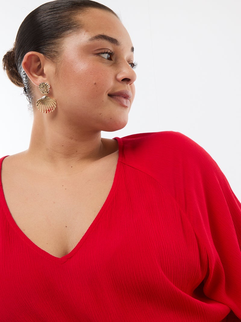 Vestido comprido de manga curta em material crepe Vermelho - Kiabi