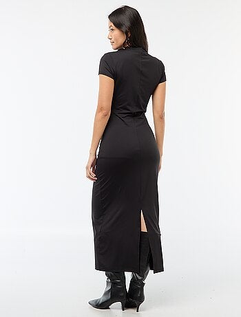 Vestido comprido de manga curta liso