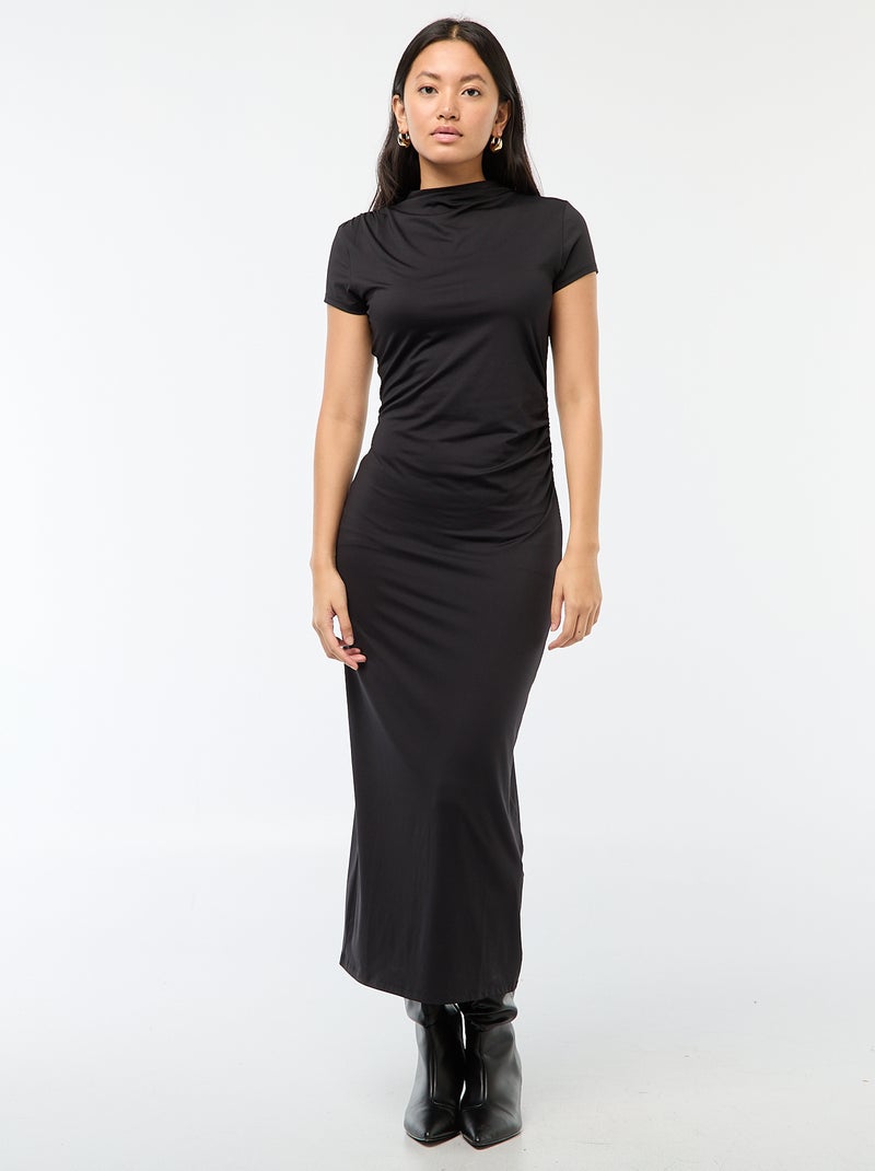 Vestido comprido de manga curta liso Preto - Kiabi