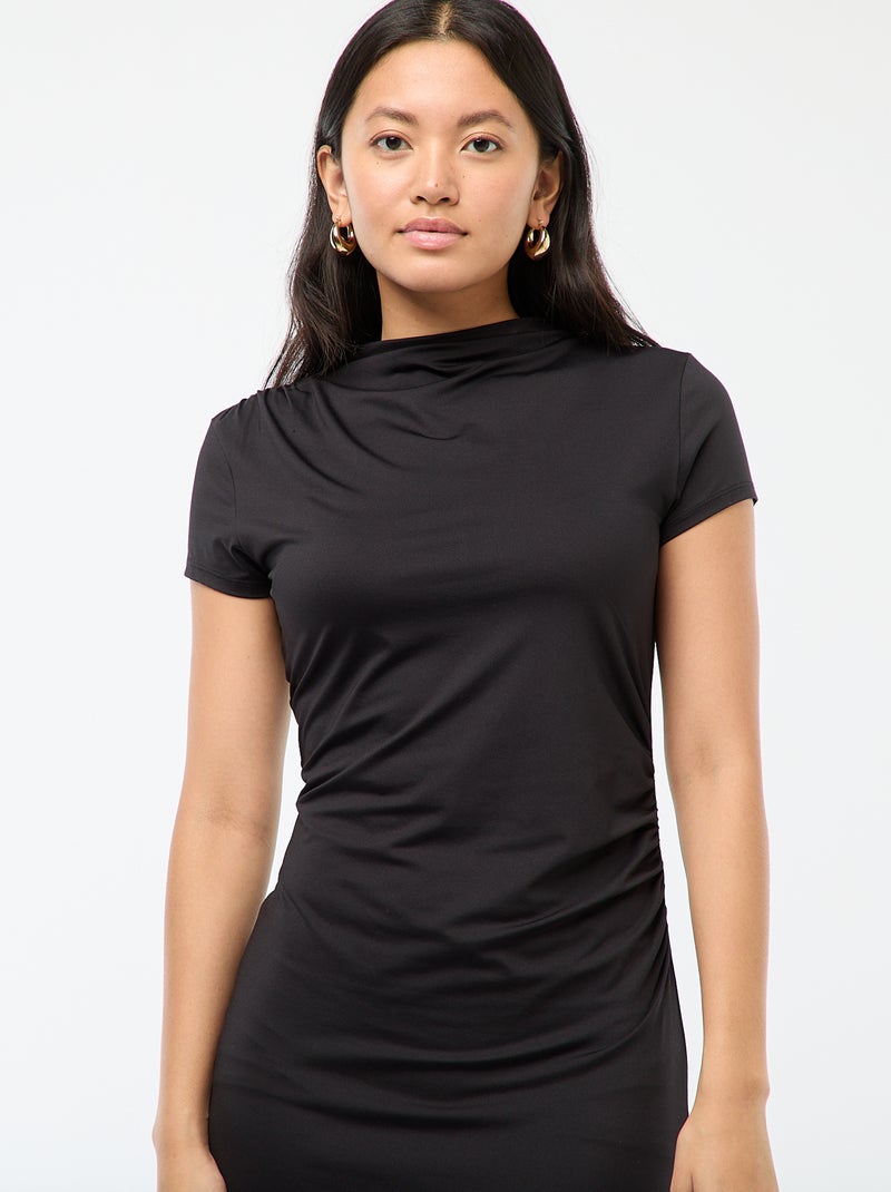 Vestido comprido de manga curta liso Preto - Kiabi