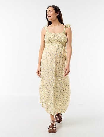 Vestido comprido de maternidade com smock