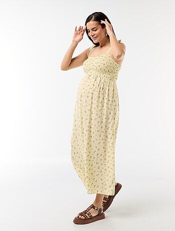 Vestido comprido de maternidade com smock