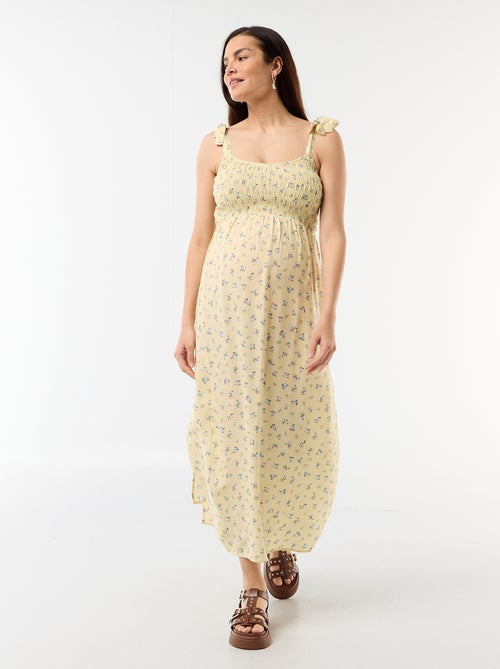 Vestido comprido de maternidade com smock - Kiabi