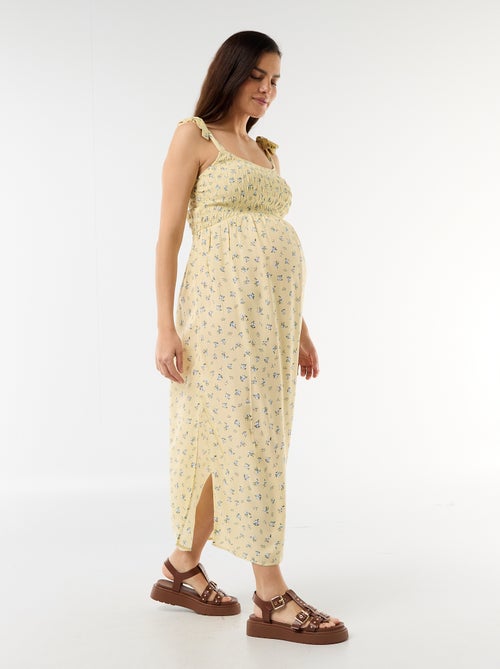 Vestido comprido de maternidade com smock - Kiabi