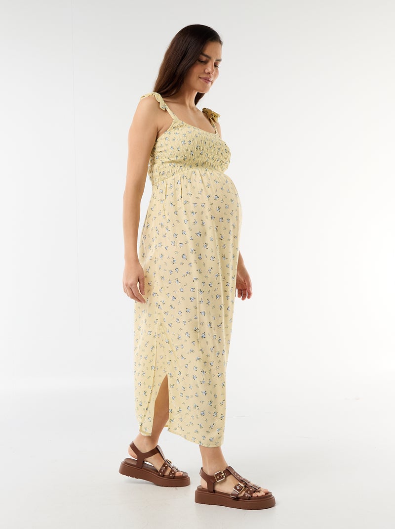 Vestido comprido de maternidade com smock Amarelo - Kiabi