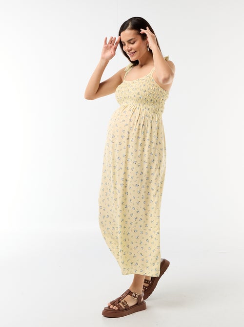 Vestido comprido de maternidade com smock - Kiabi