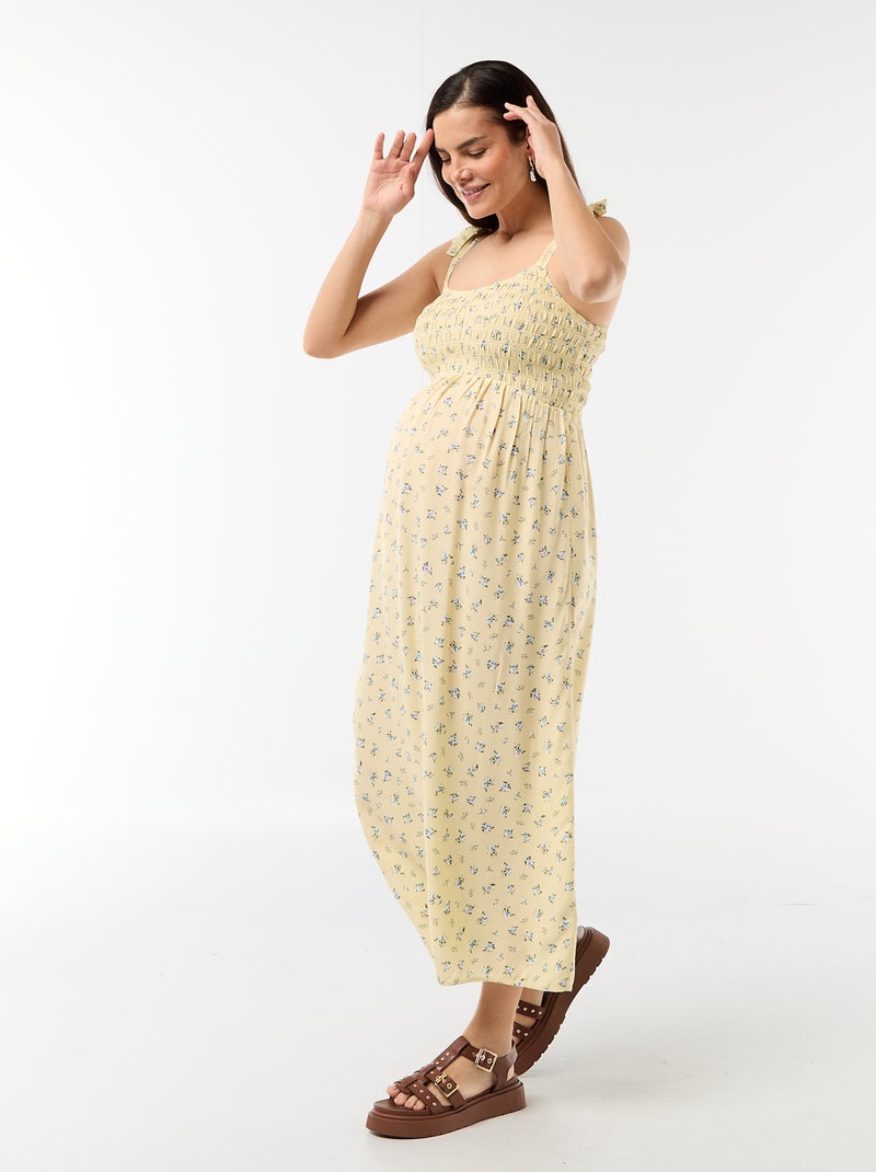 Vestido comprido de maternidade com smock Amarelo - Kiabi