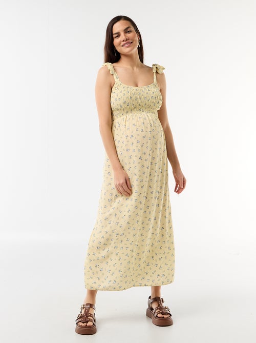 Vestido comprido de maternidade com smock - Kiabi