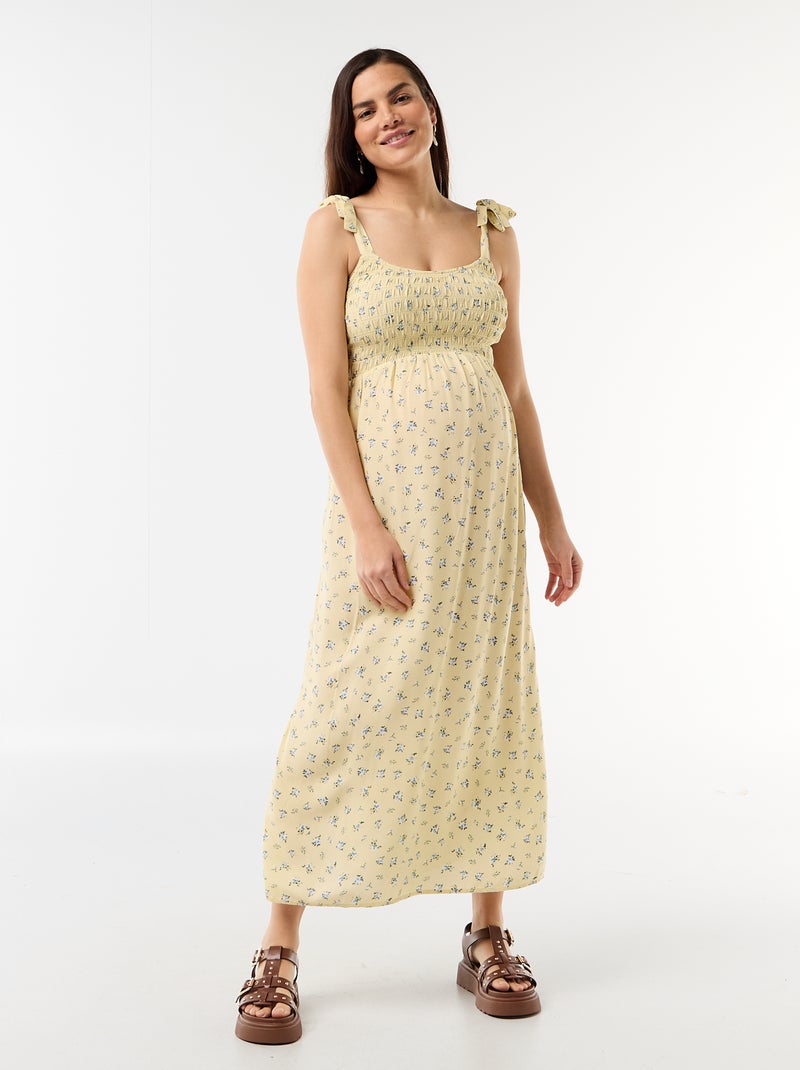 Vestido comprido de maternidade com smock Amarelo - Kiabi