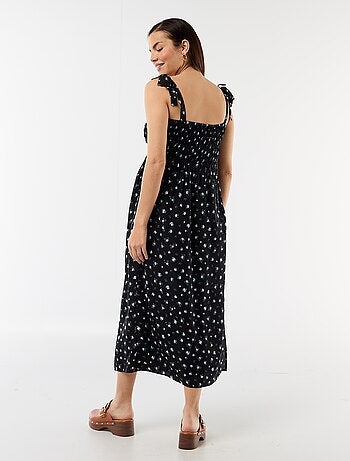 Vestido comprido de maternidade com smock