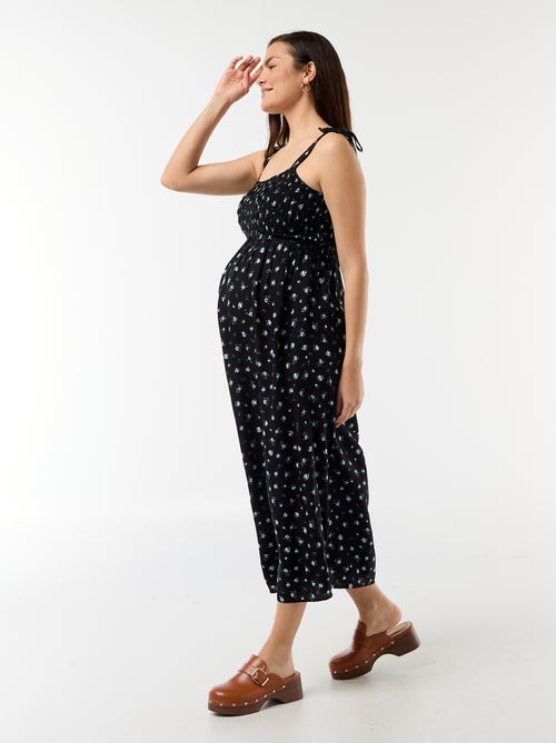 Vestido comprido de maternidade com smock - Kiabi