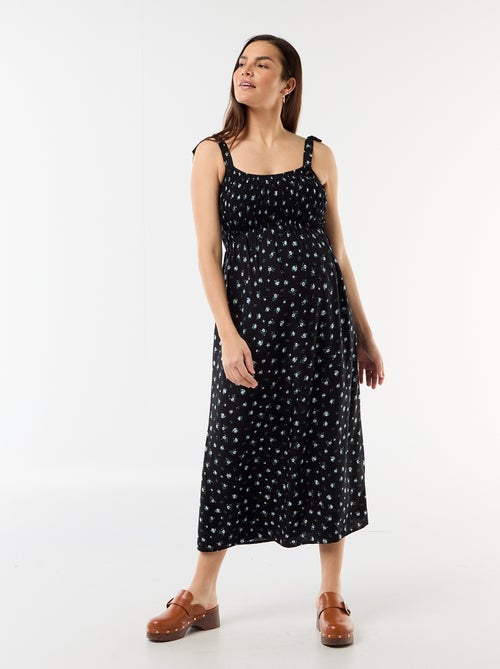 Vestido comprido de maternidade com smock - Kiabi