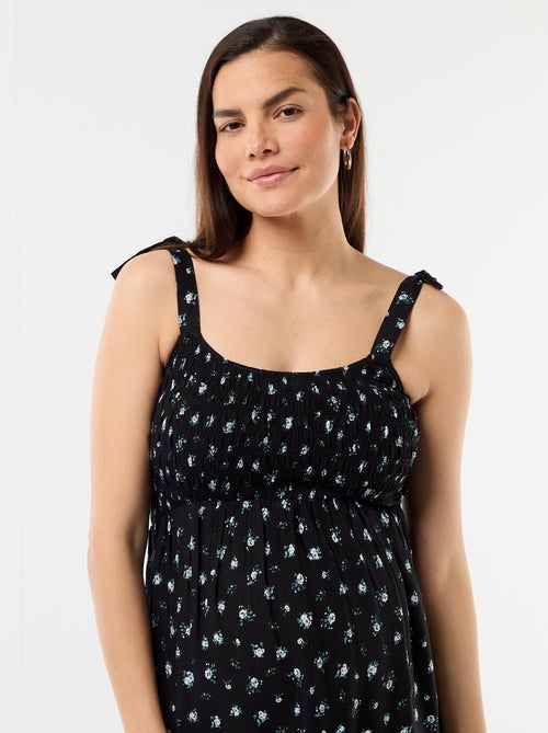 Vestido comprido de maternidade com smock - Kiabi