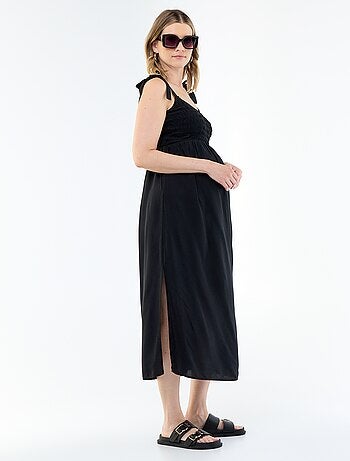 Vestido comprido de maternidade com smock
