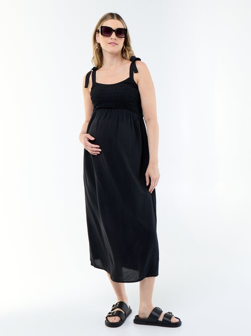 Vestido comprido de maternidade com smock - Kiabi Vestido comprido de maternidade com smock - Kiabi
