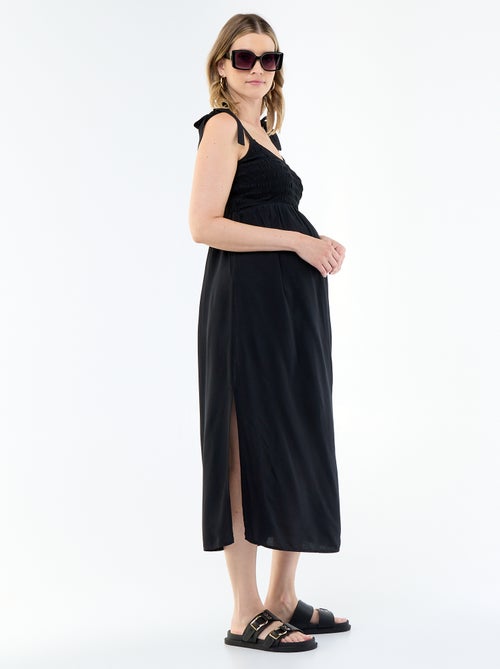Vestido comprido de maternidade com smock - Kiabi Vestido comprido de maternidade com smock - Kiabi