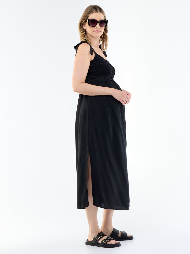 Vestido comprido de maternidade com smock Preto - Kiabi
