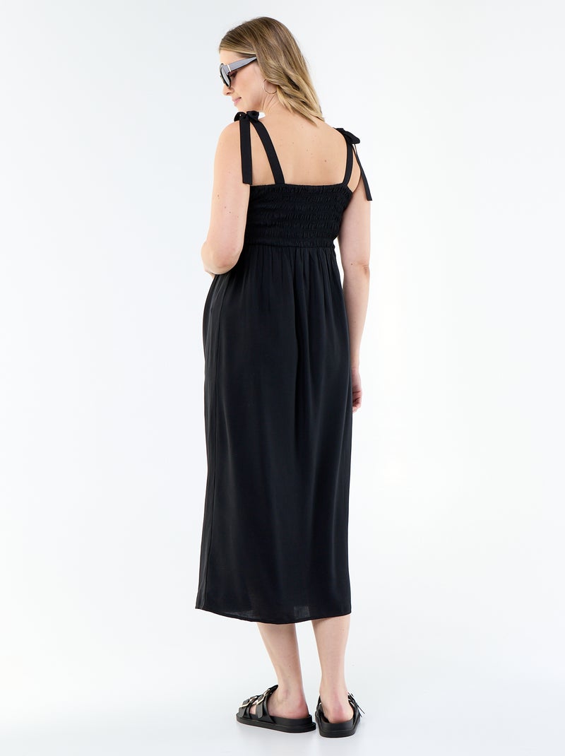 Vestido comprido de maternidade com smock Preto - Kiabi