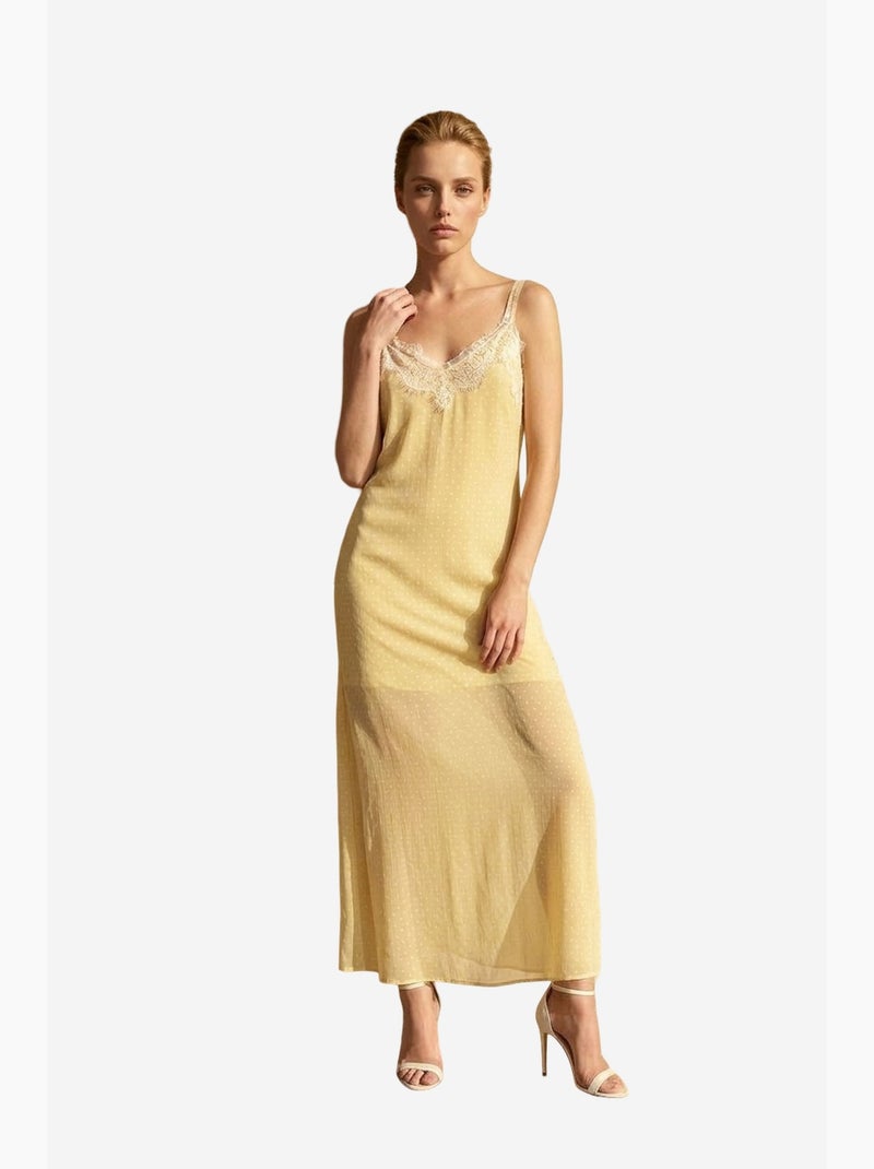 Vestido comprido de mulher em chiffon de bolas my fashion Amarelo-limão - Kiabi