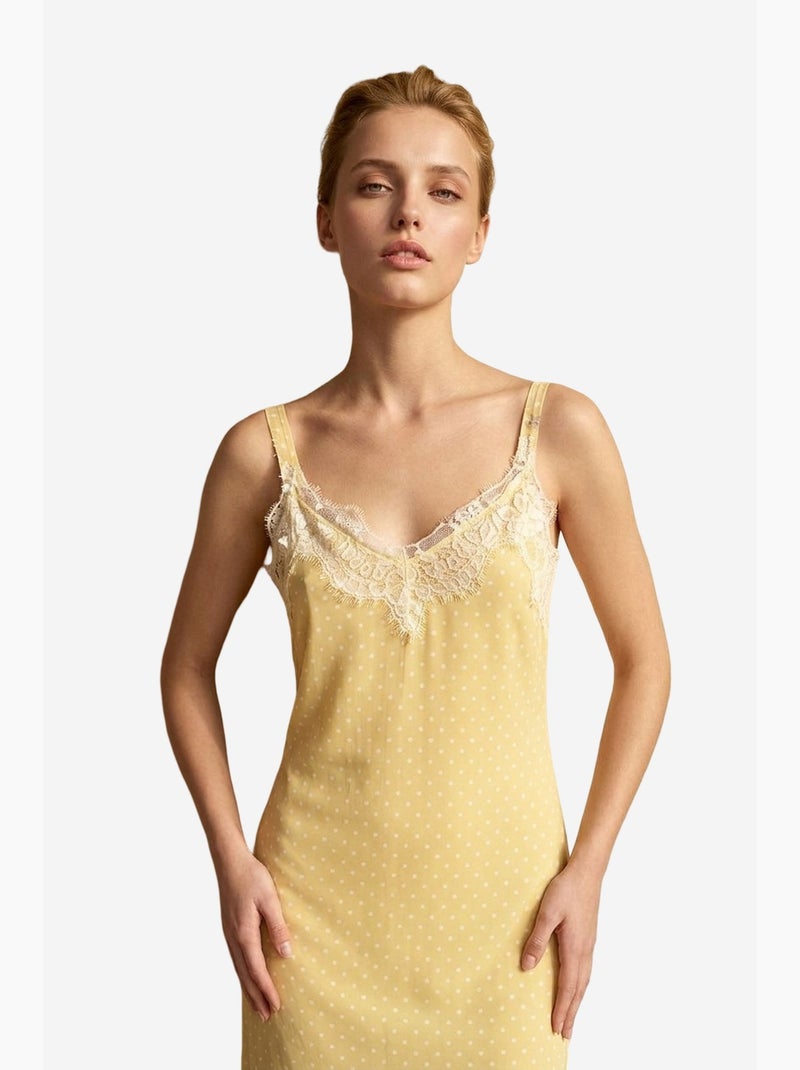 Vestido comprido de mulher em chiffon de bolas my fashion Amarelo-limão - Kiabi