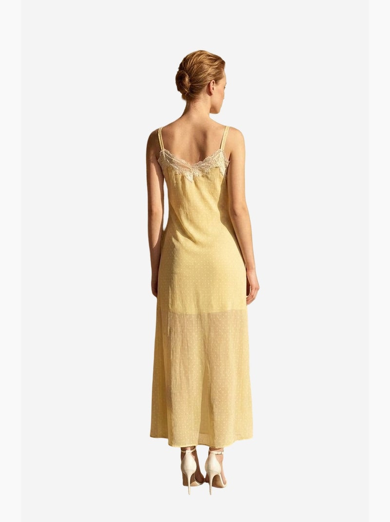 Vestido comprido de mulher em chiffon de bolas my fashion Amarelo-limão - Kiabi