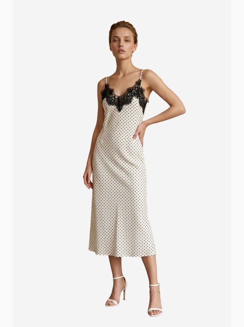 Vestido comprido de mulher em chiffon de bolas my fashion Branco sujo - Kiabi