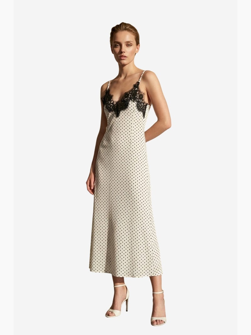 Vestido comprido de mulher em chiffon de bolas my fashion Branco sujo - Kiabi