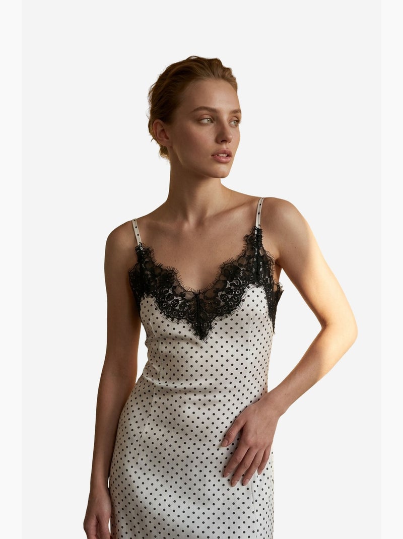Vestido comprido de mulher em chiffon de bolas my fashion Branco sujo - Kiabi