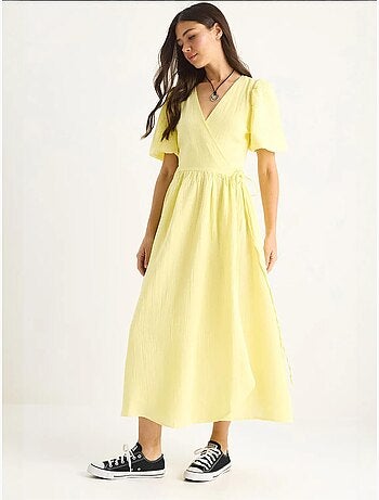 Vestido comprido de musselina com fecho cruzado e mangas abalonadas lucci