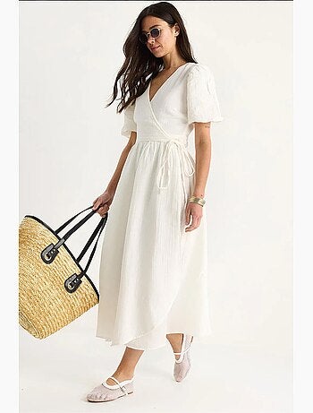 Vestido comprido de musselina com fecho cruzado e mangas abalonadas lucci