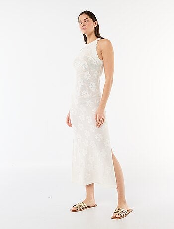 Vestido comprido de praia em malha crochet