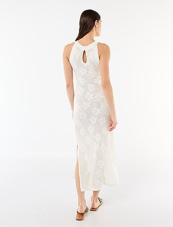 Vestido comprido de praia em malha crochet