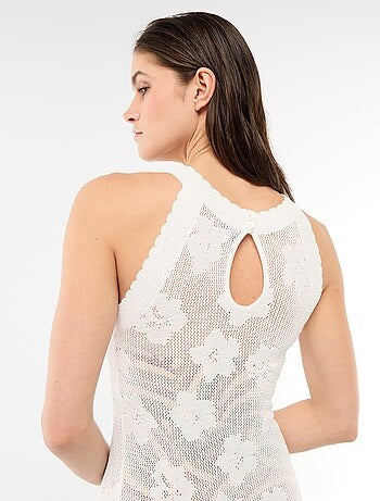 Vestido comprido de praia em malha crochet