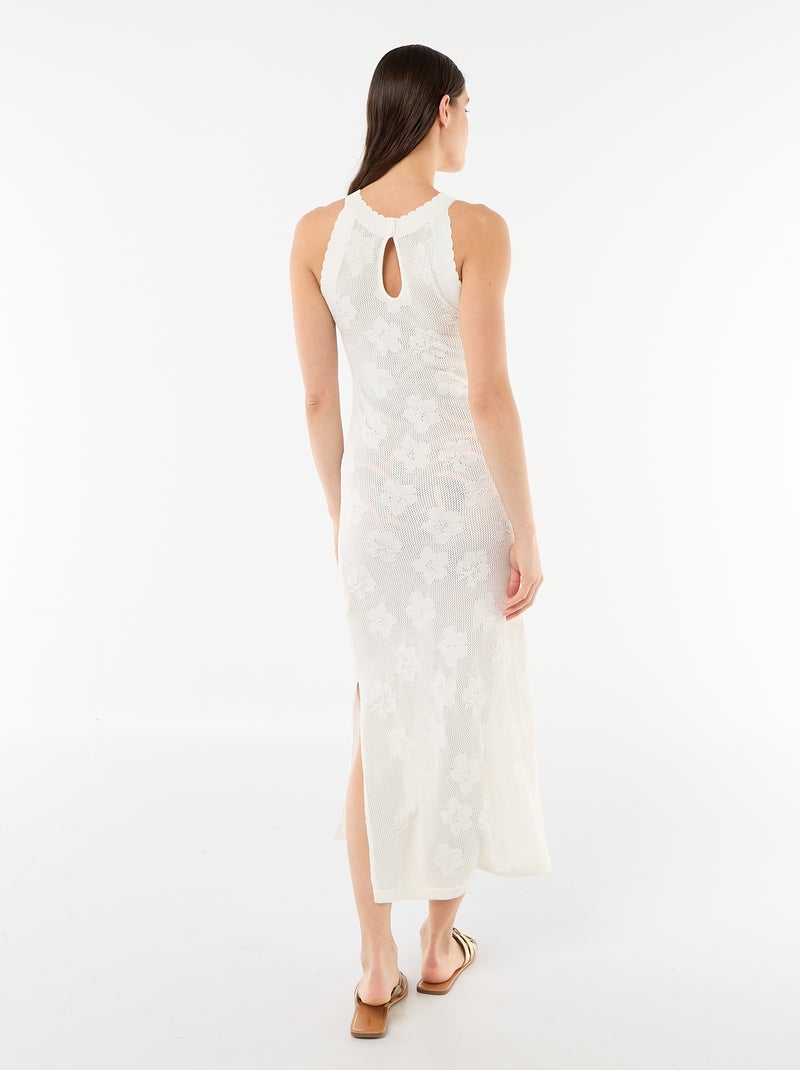 Vestido comprido de praia em malha crochet Branco - Kiabi