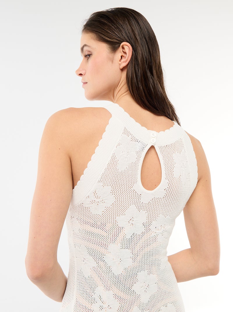 Vestido comprido de praia em malha crochet Branco - Kiabi