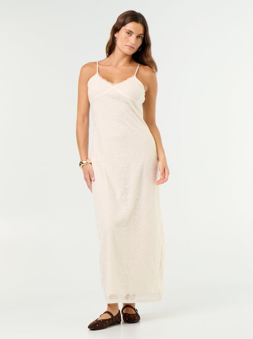 Vestido comprido de renda com alças finas - Kiabi Vestido comprido de renda com alças finas - Kiabi