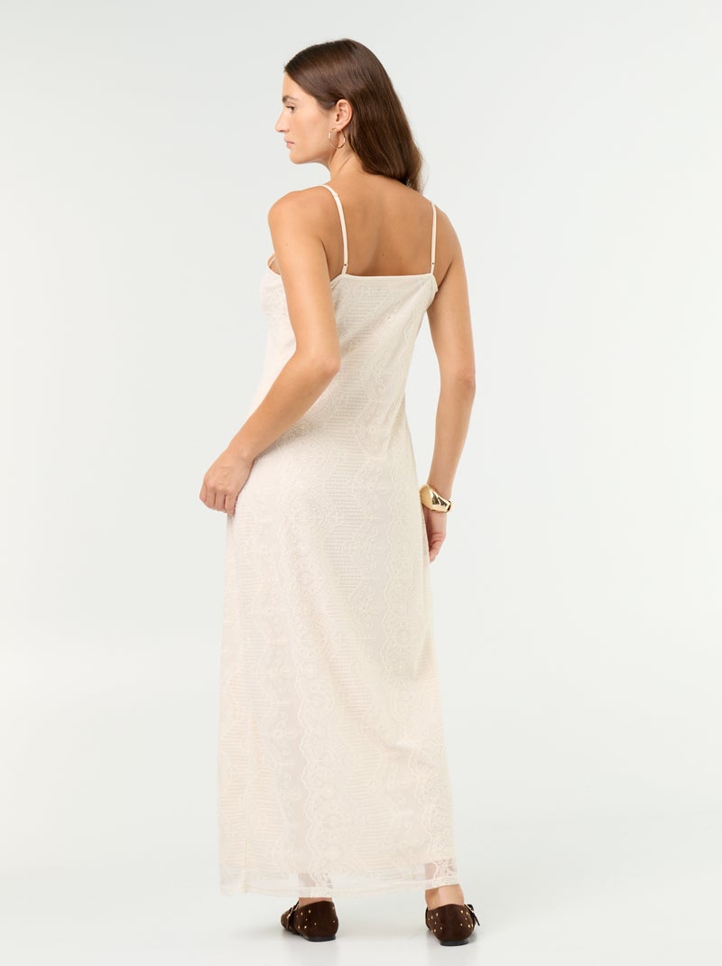 Vestido comprido de renda com alças finas Bege - Kiabi